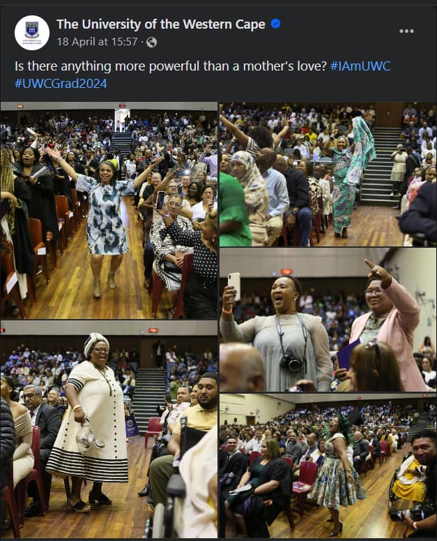 The University of the Western Cape shared photos on Facebook capturing proud mothers celebrating their children's graduation