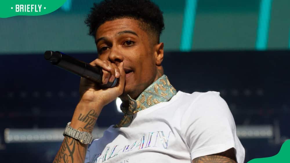 Rapper Blueface performing at the Made In America Festival