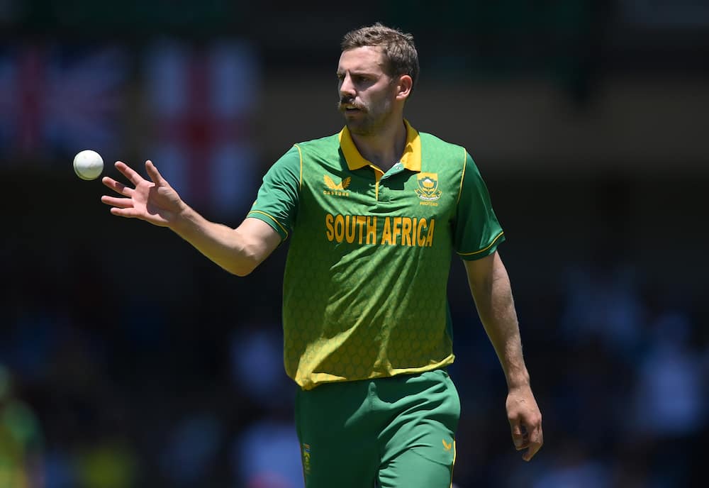 Anrich Nortje during an ODI match between South Africa and England at Mangaung Oval in January 2023.
