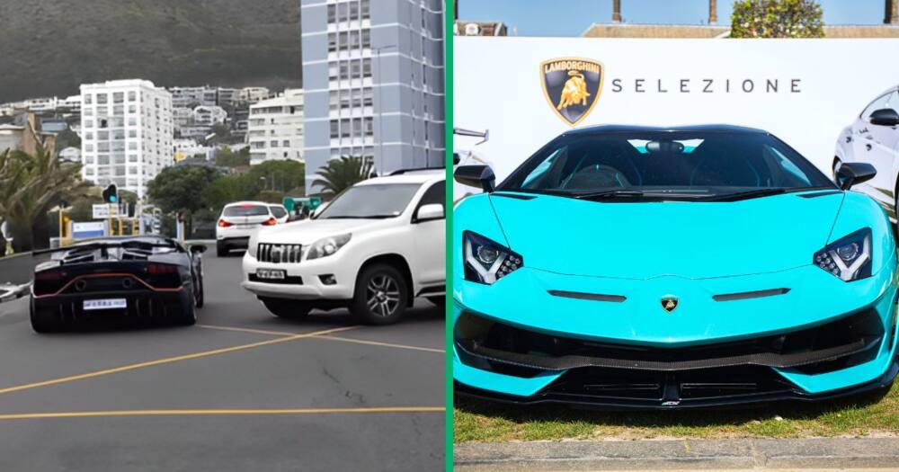 A video captured an incident that almost occurred in Cape Town between a R10m Lamborghini Aventador SV and a Toyota Land Cruiser.