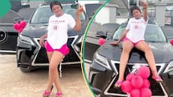 "Call me big Asa": Nigerian lady rejoices as her husband gives her brand new Lexus car as push gift