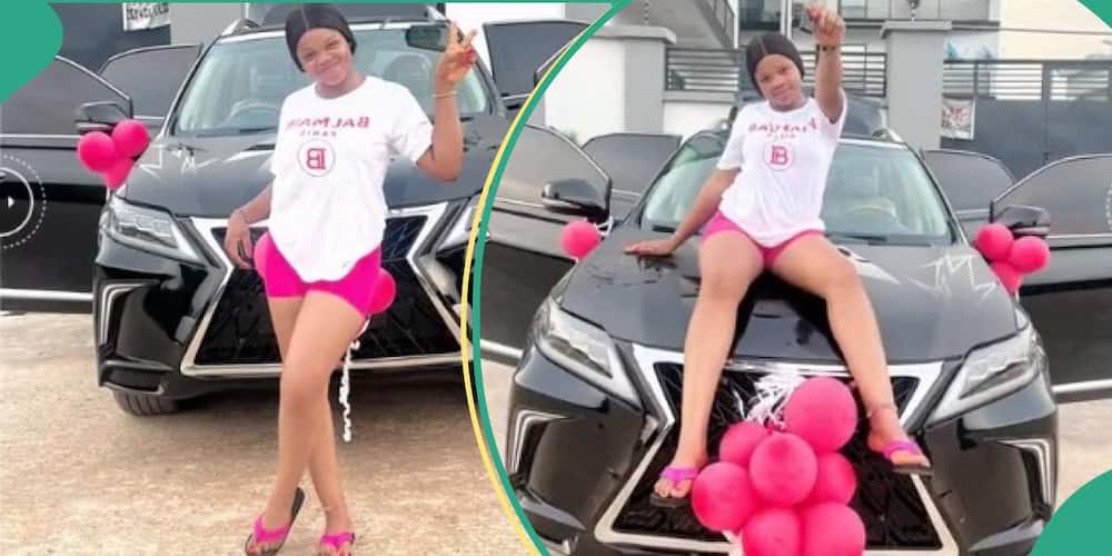Nigerian lady excited as husband gifts her Lexus car as push gift