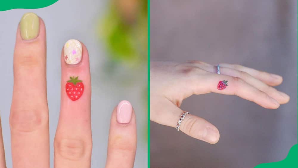 Strawberry finger tattoo