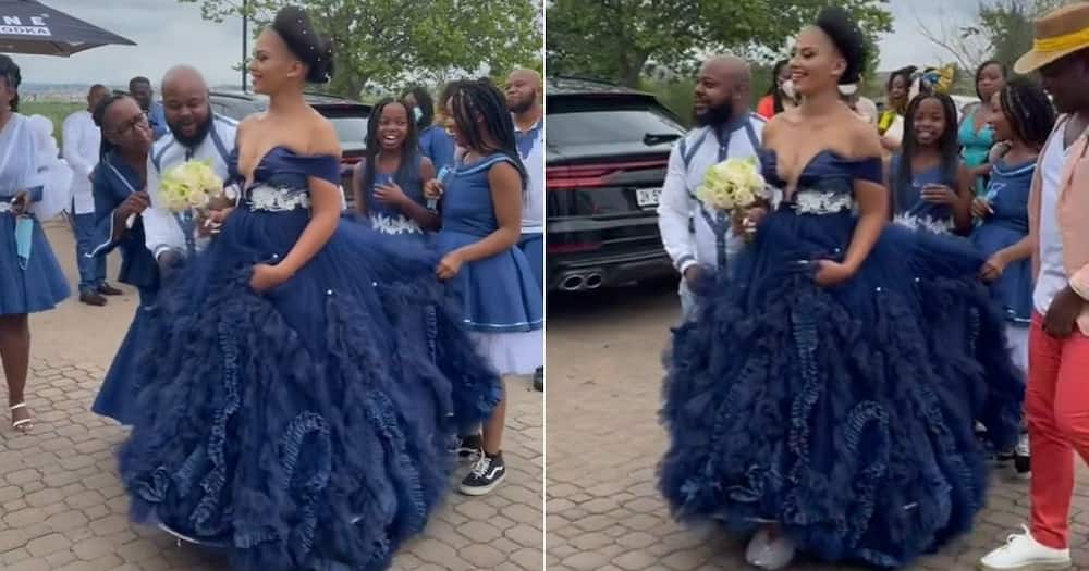wedding, bride, viral, video, sister, family, makoti, groom, gown, frock, blue, colours