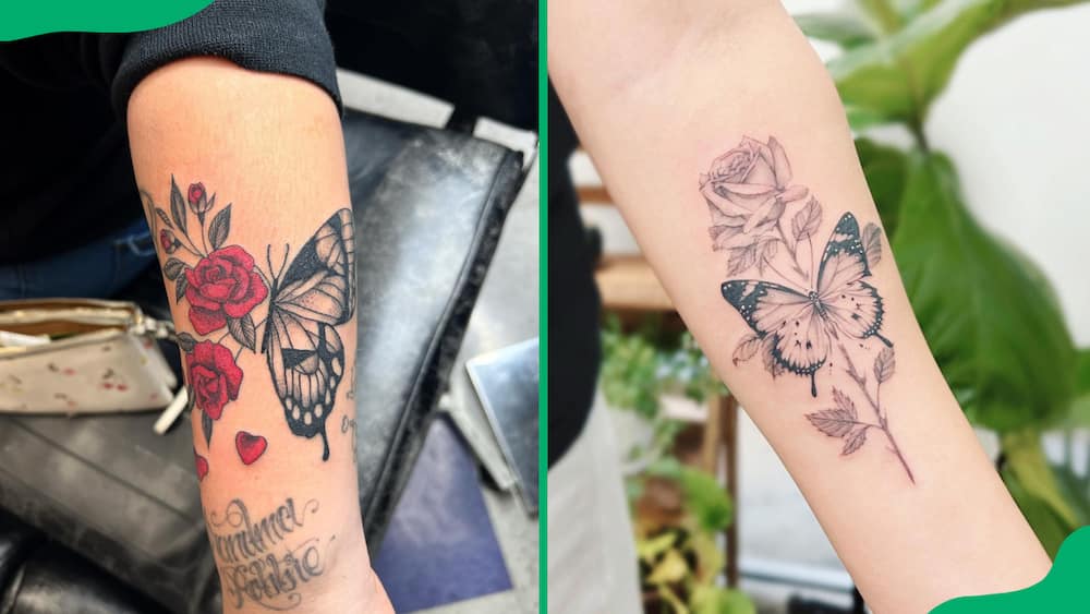 Butterfly rose tattoos