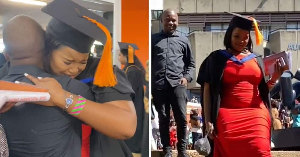 Woman celebrates victory of graduating