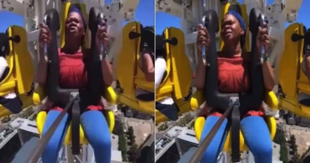 Woman tries roller coaster