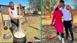 Mzansi’s number 1 plays number 2 role in assisting his better half Sphelele Makhunga prepare pap for family members