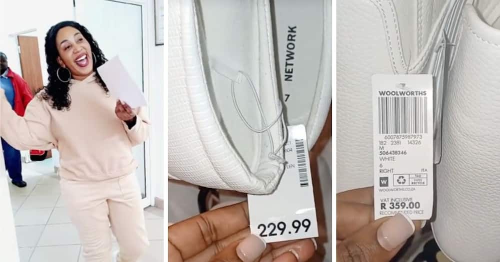Woman does price comparison at popular clothing outlets