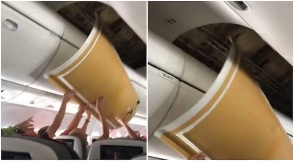 Collapsed aeroplane ceiling, video, TikTok, passengers, fix