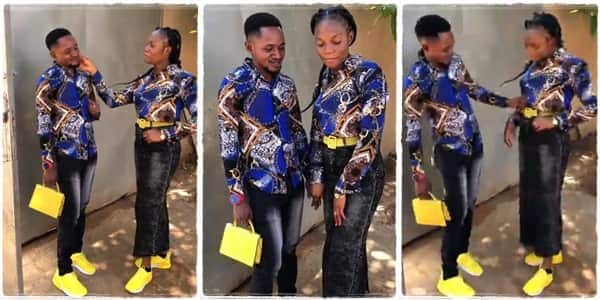 Valentine frenzy: Couple steps out in funny yellow and blue attire, attracting attention