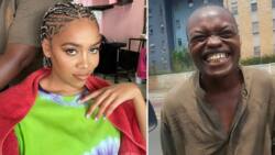Sho Madjozi's video bumping into famous homeless man Bonga Sithole leaves Mzansi in stitches as he tries to kiss the star's hands