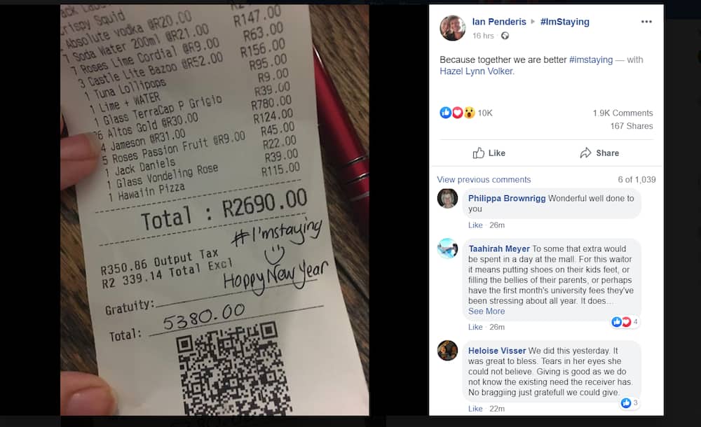 Patron tips waiter R2690 for New Years and inspires South Africans