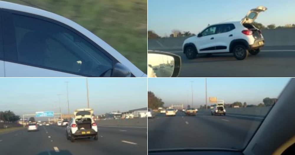 “Hayi’: Forgetful Woman Hilariously Drives With Her Trunk Open, Mzansi Convinced It’s Stress