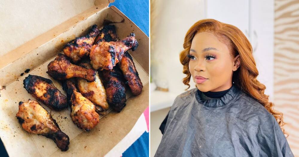 Woman shows off burnt wings meal