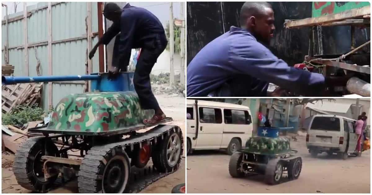 African man, 27, creates small-scale tank using scrap metal
