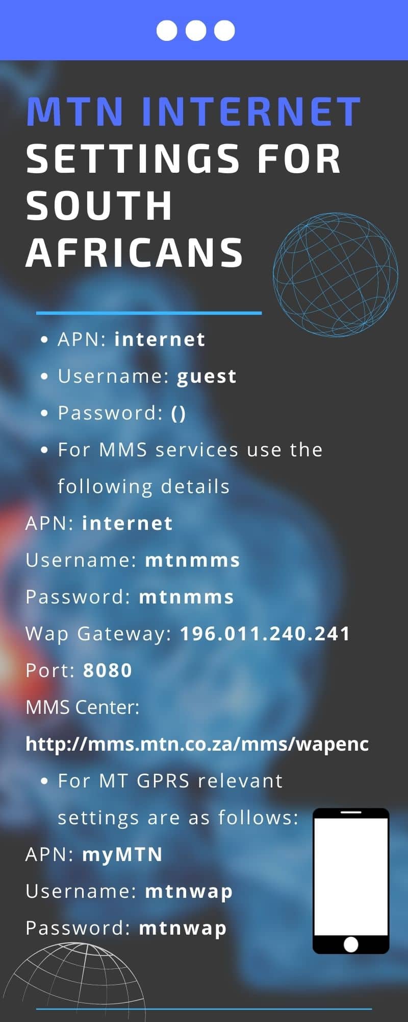 MTN APN settings South Africa: Internet settings and APN settings for South Africa