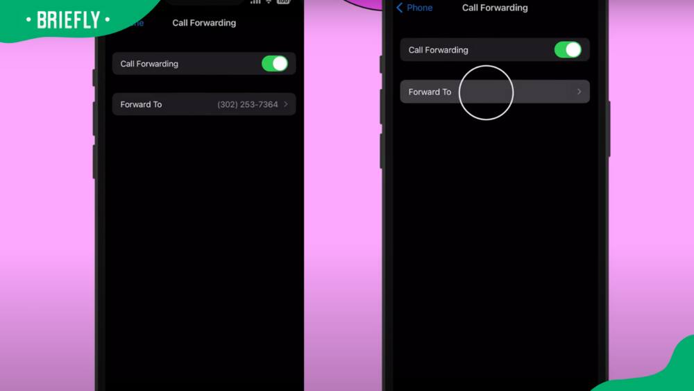 Screenshot of iPhone call forwarding