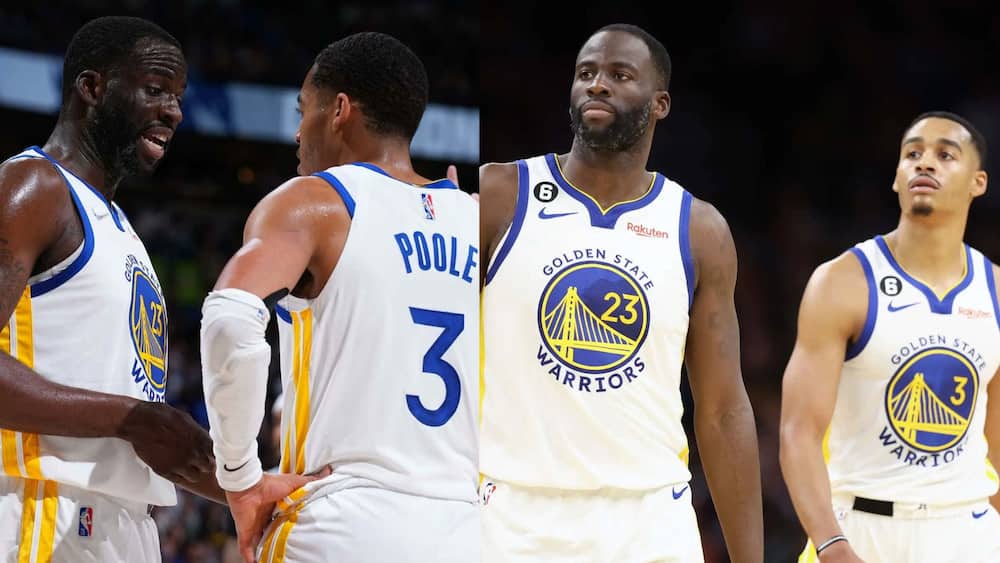 Jordan Poole and Draymond Green when they were both playing for the Golden State Warriors