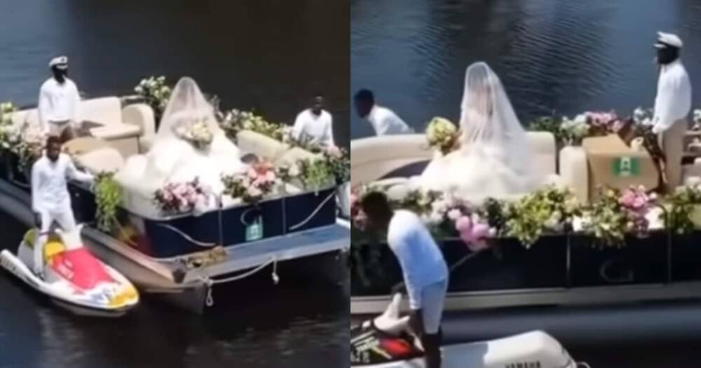 Bride arrives at her wedding venue on a boat