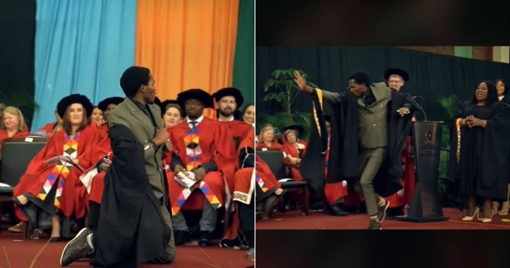 UKZN gaduate does Zulu dance and went across stage on his knees