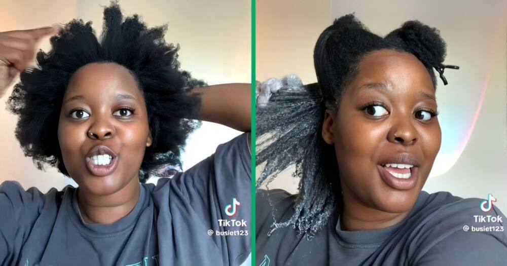 A TikTok user used relaxed to straighten and soften her natural hair