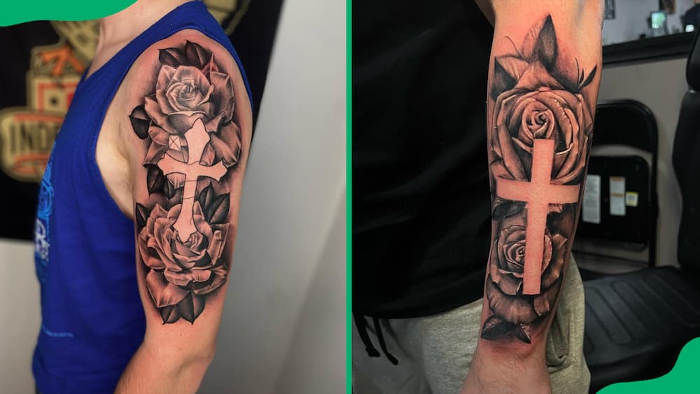 Cross with roses tattoos