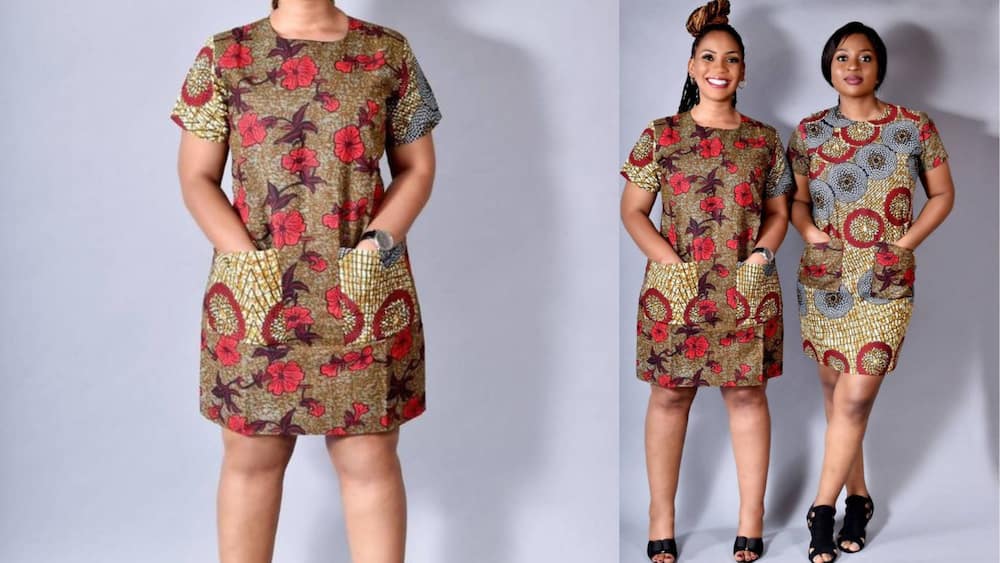 Chisom shift gown with rounded neckline and short sleeves