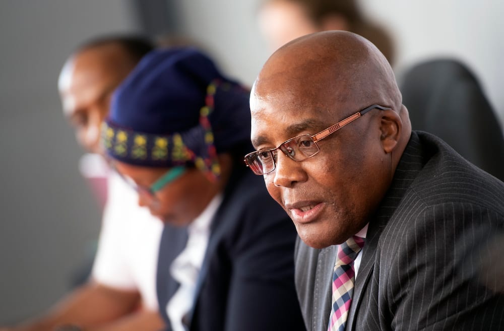 Home Affairs Minister Aaron Motsoaledi at a press briefing.
