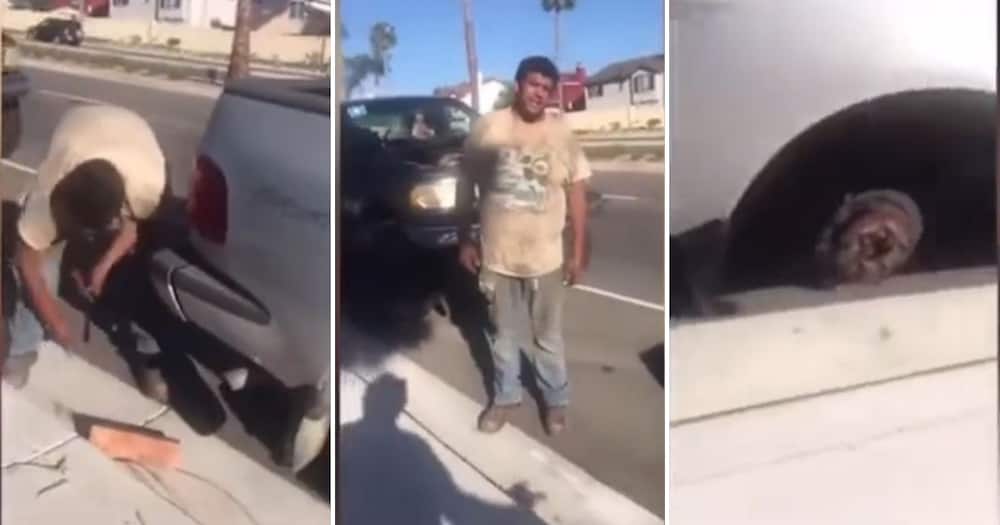 Man catches thief stealing a tyre