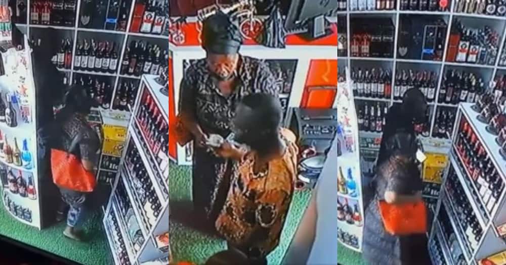 CCTV captures mother and son stealing from a wine shop at Tema (Video)