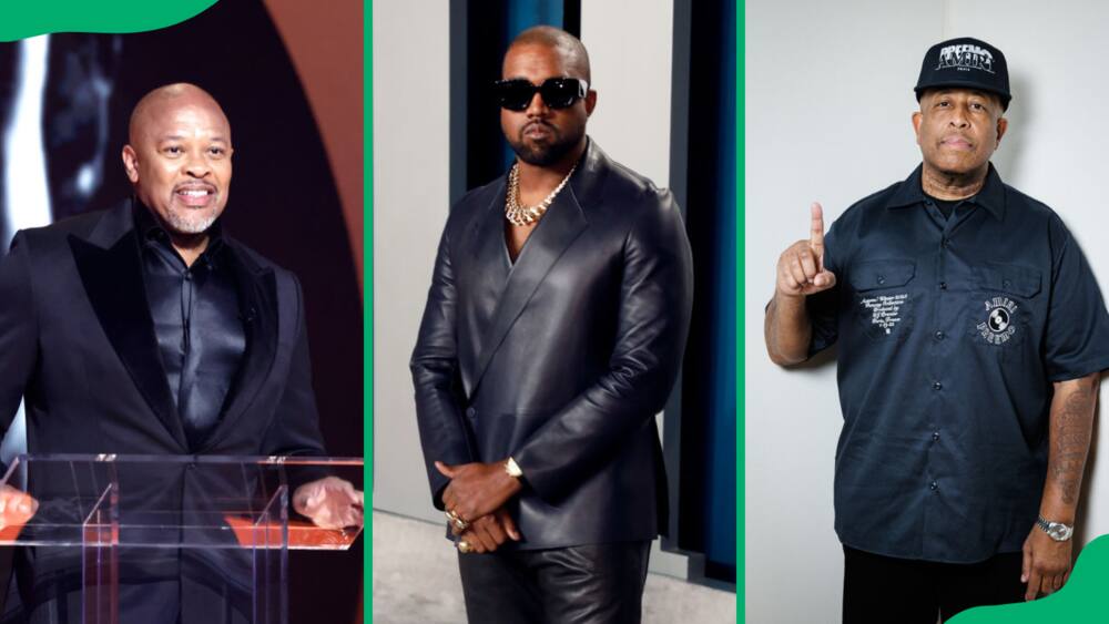 Some of the best hip-hop producers of all time: Dr Dre (L), Kanye West (M) and DJ Premier (R)