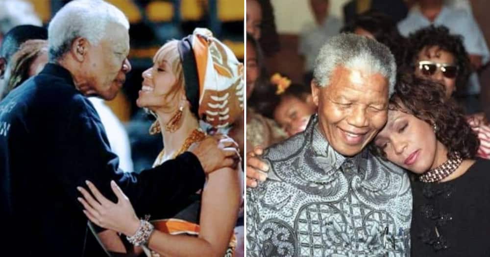 Nelson Mandela posing for pictures with international stars