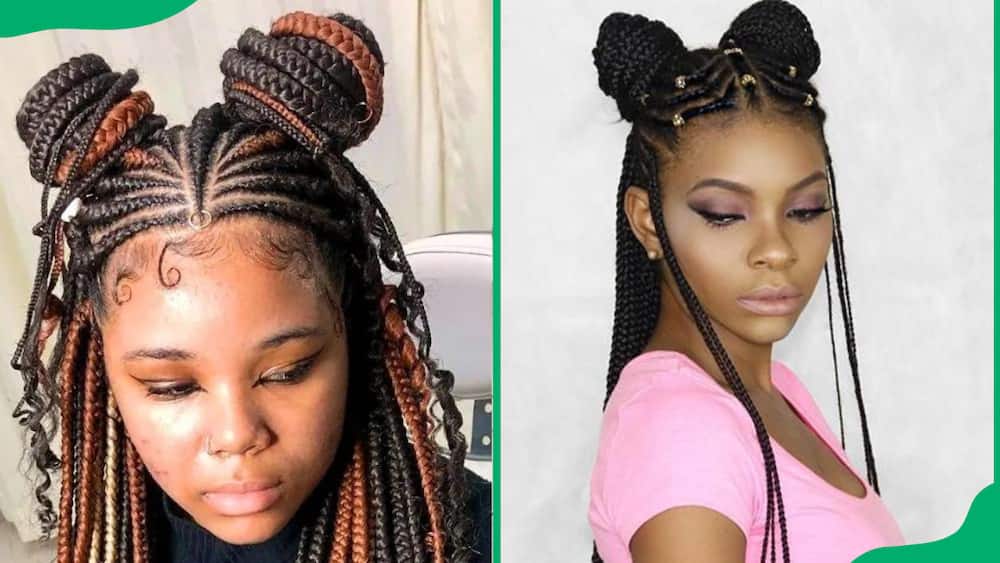 Fulani braids with double-space buns