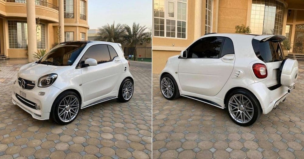 Social media users in Mzansi are sharing humorous reactions to a small Mercedes Benz car. Image: Twitter