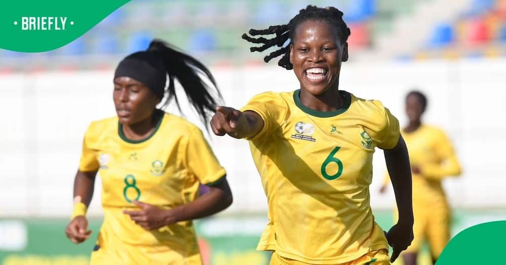 Noxolo Cesane celebrates her goal for Banyana