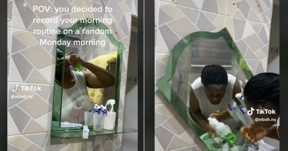 Mirror falls in woman's bathroom