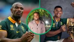 Siphiwe Tshabalala hangs out with Springboks Makazole Mapimpi and Kurt-Lee Arendse, SA amazed