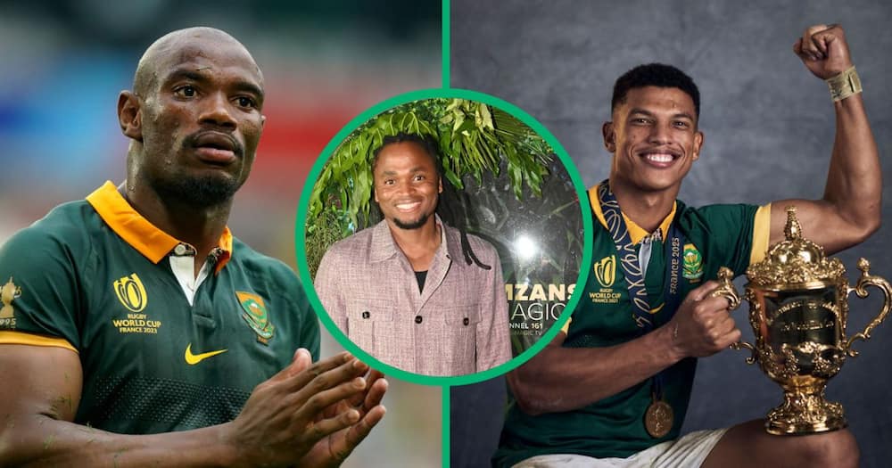 Former Kaizer Chiefs player Siphiwe Tshabalala and Springbok player Makazole Mapimpi hung out with Kurtlee Arendse