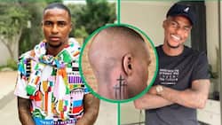 Orlando Pirates Player Thembinkosi Lorch gets 2 new tattoos, 1 below the ear and 1 on his thigh