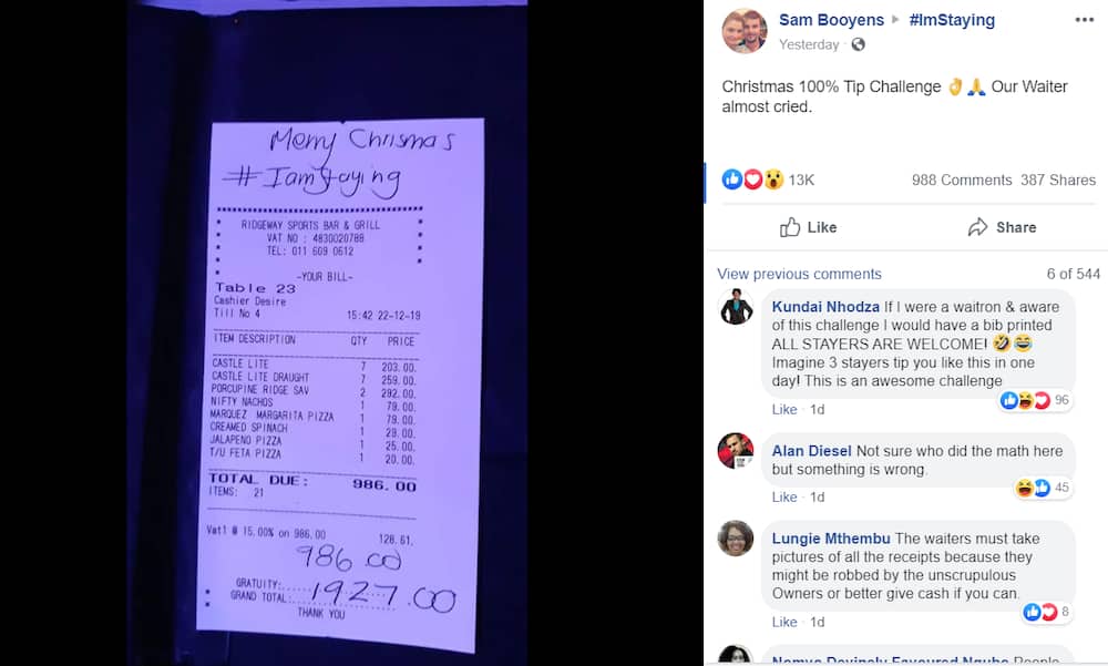 Christmas spirit: 4 times South Africans gave waiters 100% tip