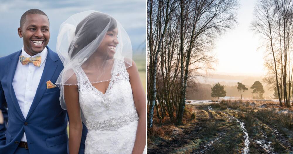Talented photographer captures groom accidentally dropping bride in puddle of mud in gorgeous wedding dress