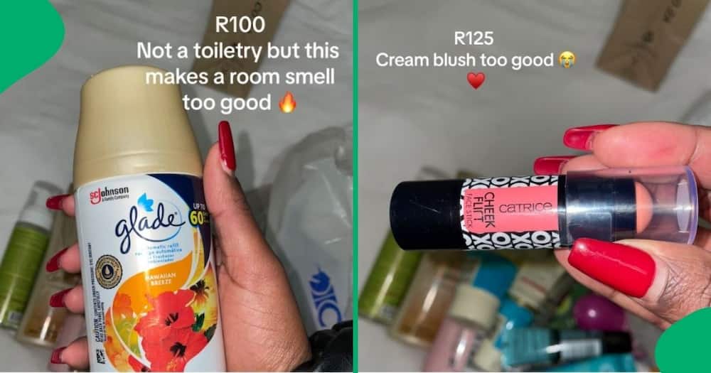 A young woman shared she bought a can of air freshener and cream blush from Clicks.