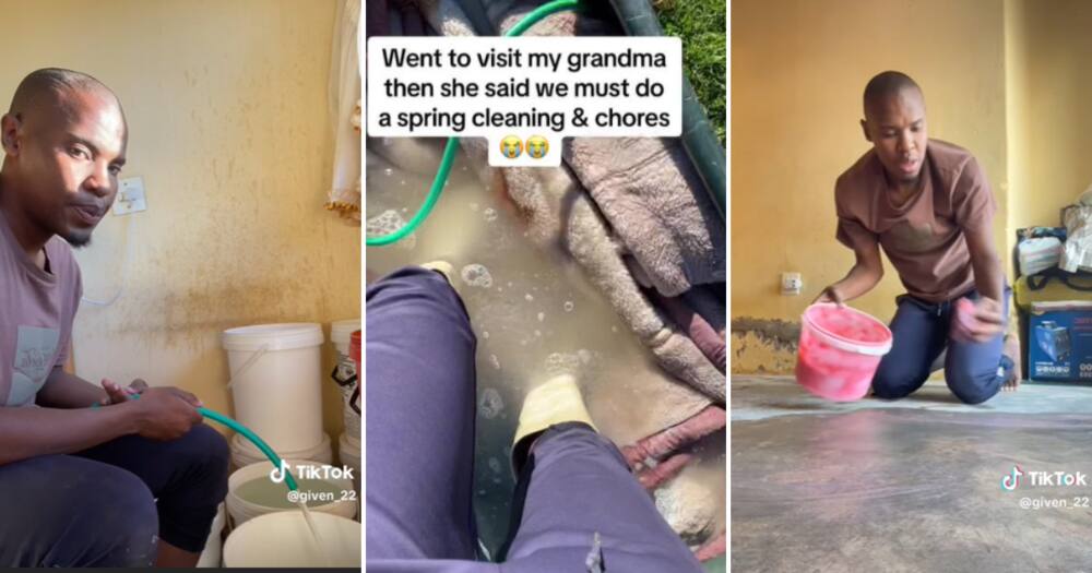 Man doing chores at granny's house