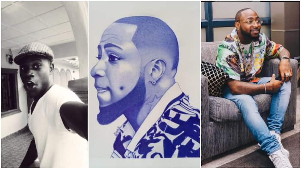 Young man draws Davido with pen, ask people to shares until musician sees it, photo causes stir