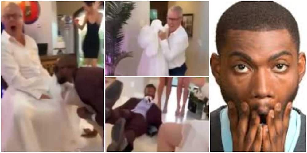 Reactions as man wears daughter's gown to pull prank on her hubby, video goes viral Reactions as man wears daughter's gown to pull prank on her hubby, video goes viral