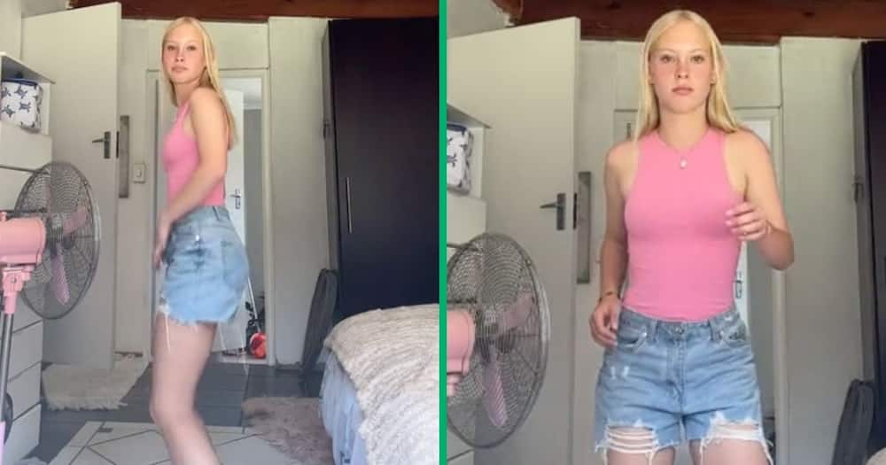 Woman dances her heart out for amapiano dance challenge.