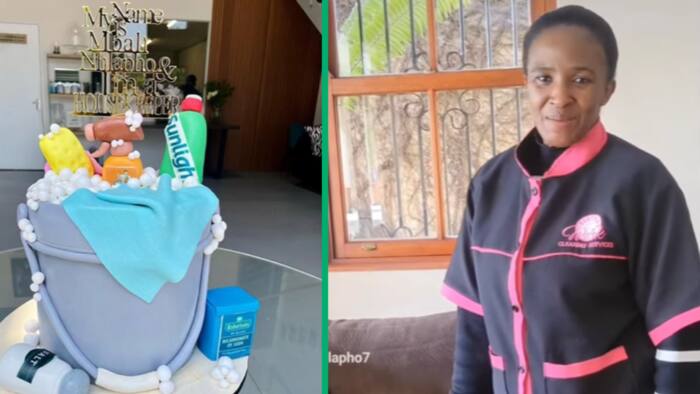Mbali Nhlapo receives stunning 'cleaning-themed' cake from well-known SA chef