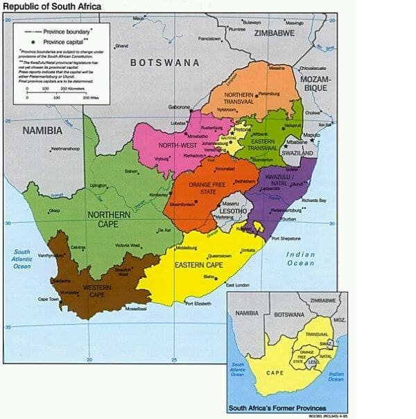 South African provinces by size, languages and capital cities