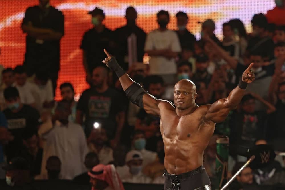 Bobby Lashley engages with the crowd before one of his WWE matches. 
Source: Fayez Nureldine/Getty Images.